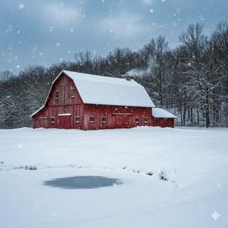 Large Red Barn during Winter