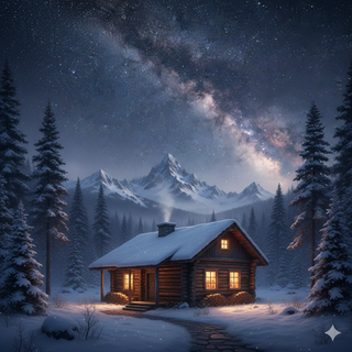Cozy Mountain Cabin underneath the Milky Way during Winter