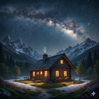 Cozy Mountain Cabin underneath the Milky Way during Spring