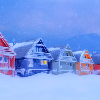 house, snow, mountain, winter, roof, window, sky, village, architecture