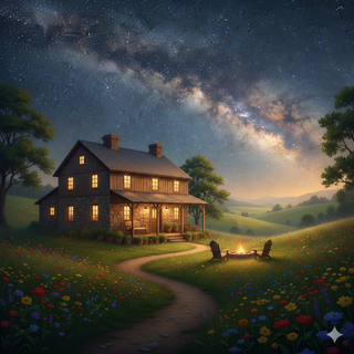 Farmhouse underneath the Milky Way during Summer