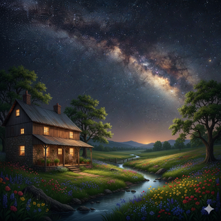 Farmhouse underneath the Milky Way during Spring
