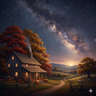 Farmhouse underneath the Milky Way during Autumn