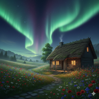 Cozy Farmhouse underneath the Aurora Borealis during Summer