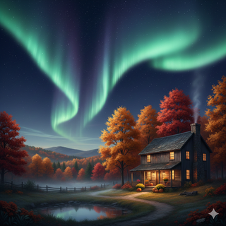 Farmhouse underneath the Aurora Borealis during Autumn