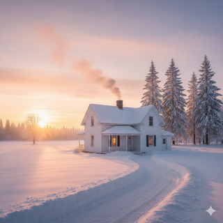Sunrise over a Farmhouse during the Winter