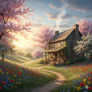 Sunrise over a Farmhouse during Spring