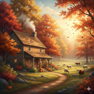 Sunrise over a Farmhouse during Autumn
