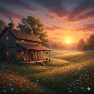 Sunset over a Farmhouse during Summer