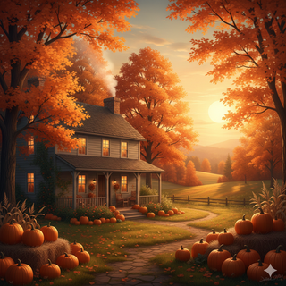 Sunset over a Farmhouse during Autumn