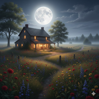 Full Moon over a Farmhouse during Summer