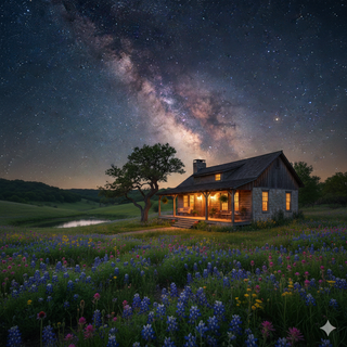 Ranch House underneath the Milky Way during Spring