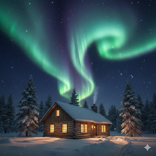 Ranch House underneath the Aurora Borealis during Winter