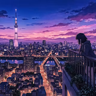 Anime Girl Looking At Violet Hour Tokyo