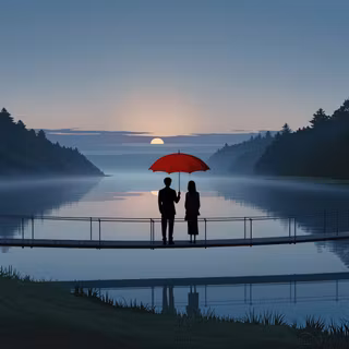 Together Beneath the Red Umbrella