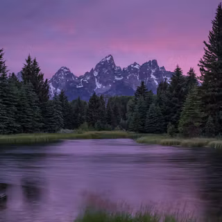 Purple Sky Reflected In The Mountain Lake