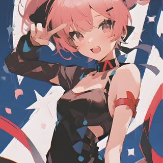 A stylish anime girl stands under glowing lights, creating a bold and eye-catching screen design.