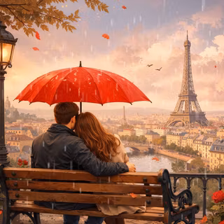 Lovers On A Bench Overlooking Paris