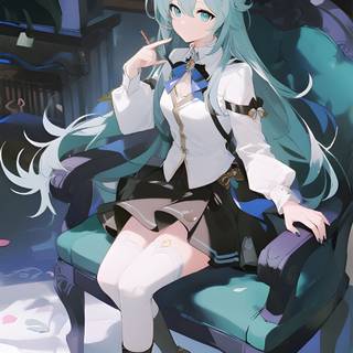 A dreamy anime girl sitting quietly enhances a serene wallpaper style.