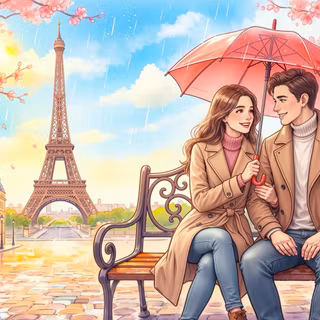 Couple On A Bench Near The Eiffel Tower