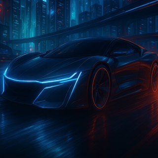 Future car in the big city