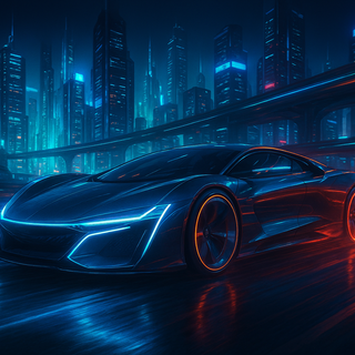 Future car in the big city