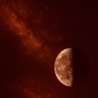Crescent moon in red space