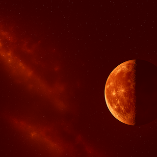 Crescent moon in red space