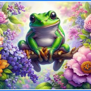 FROG ON FLOWERS
