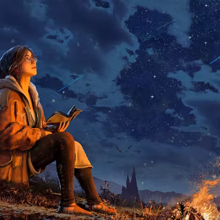 Girl Stargazing By A Campfire At Night
