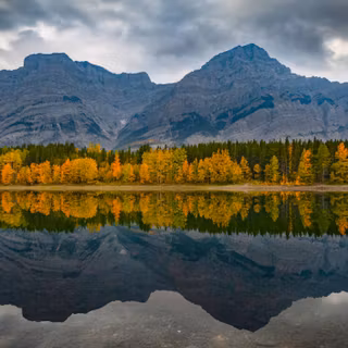 Fall Mountain Forest Reflected In Calm Lake