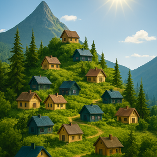 Houses in mountains during the day