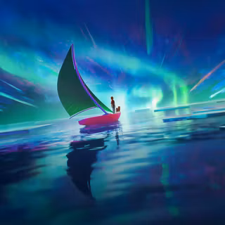 Sailboat Sailing Through The Northern Lights