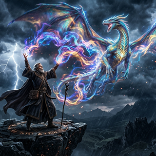 Sorcerer conjuring a Dragon