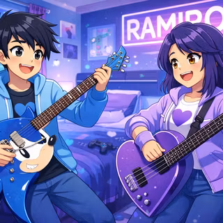 Ramiro And Aphmau Are Playing Sonic Guitar And  Purple Heart Bass Guitar