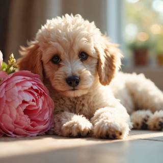 cute dog on flower