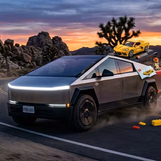 TESLA CYBERTRUCK 2026 MODEL WITH LEGO CORVETTE