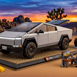 Tesla Cybertruck 2026 model with tiny Lego Human and Lego set