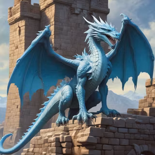 Ice Dragon sitting on castle tower