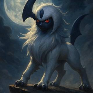 Absol standing on cliff at night 