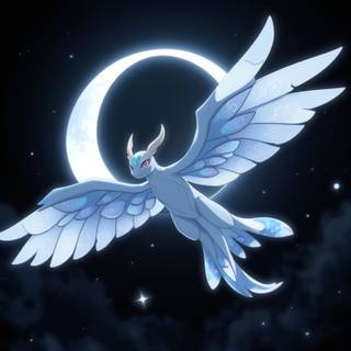 Articuno legendary bird soaring at night 