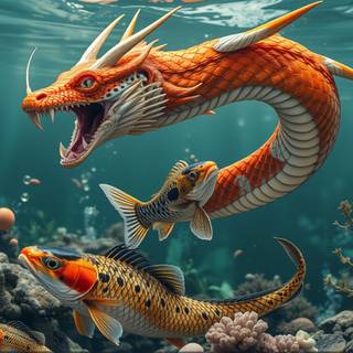 Dragon + snake + coi fish 