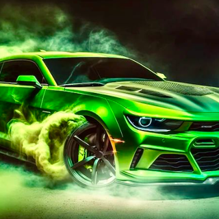 Cool green car with smoke