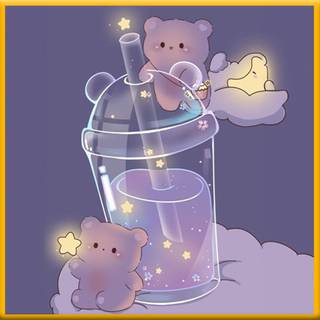 cute teddy with boba tea