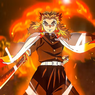 Kyojuro Rengoku: The Flame Hashira – 4K Cinematic Wallpaper. High-impact fire compositing with heat distortion, glowing embers, and a majestic flame aura.