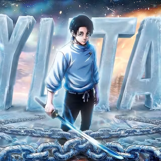 Yuta Okkotsu: Cursed & Frozen – 4K Stylized Wallpaper. Advanced 3D typography compositing with frozen chain textures, cosmic background, and cinematic light wraps.