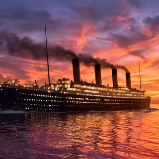 RMS Titanic sailing into very beautiful sunset