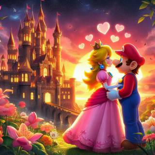 princess peach & Mario sitting in the tree kissing!