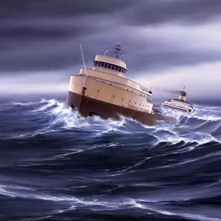 Edmund Fitzgerald battling a Storm on Lake Superior