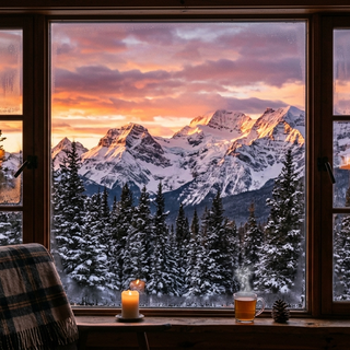 Window View of the Rocky Mountains at Sunset